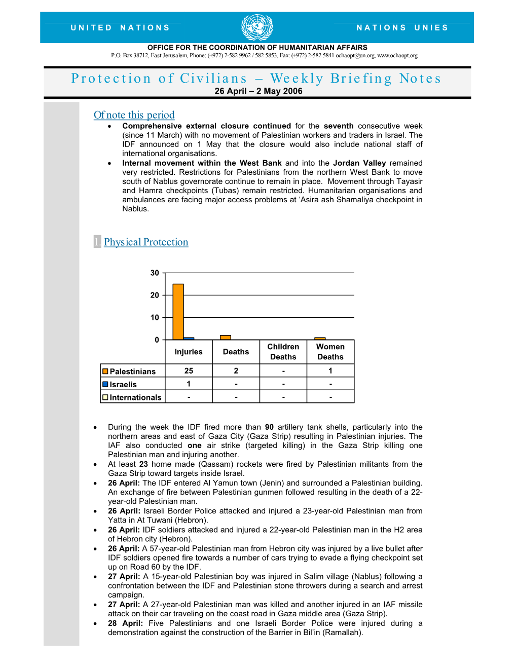 Protection of Civilians – Weekly Briefing Notes 26 April – 2 May 2006