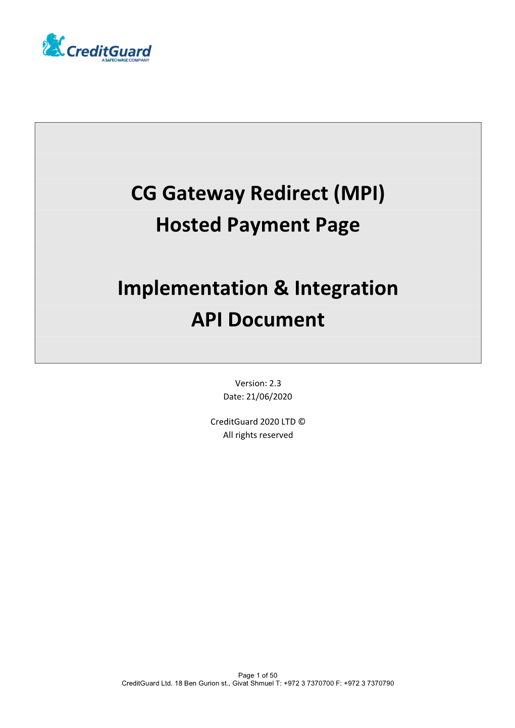 CG Gateway Redirect (MPI) Hosted Payment Page