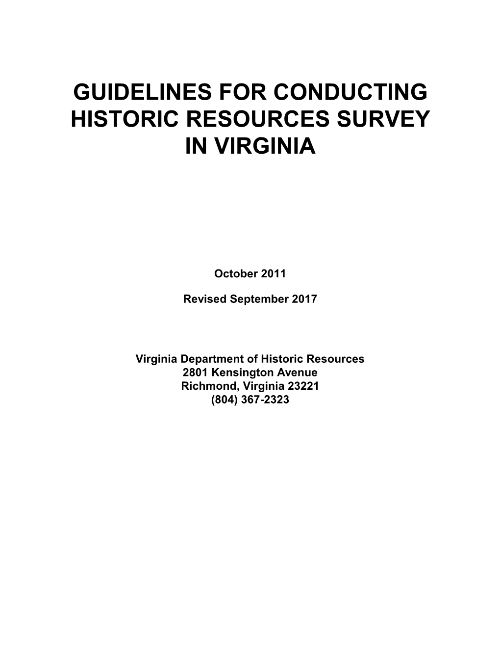 Guidelines for Conducting Historic Resources Survey in Virginia