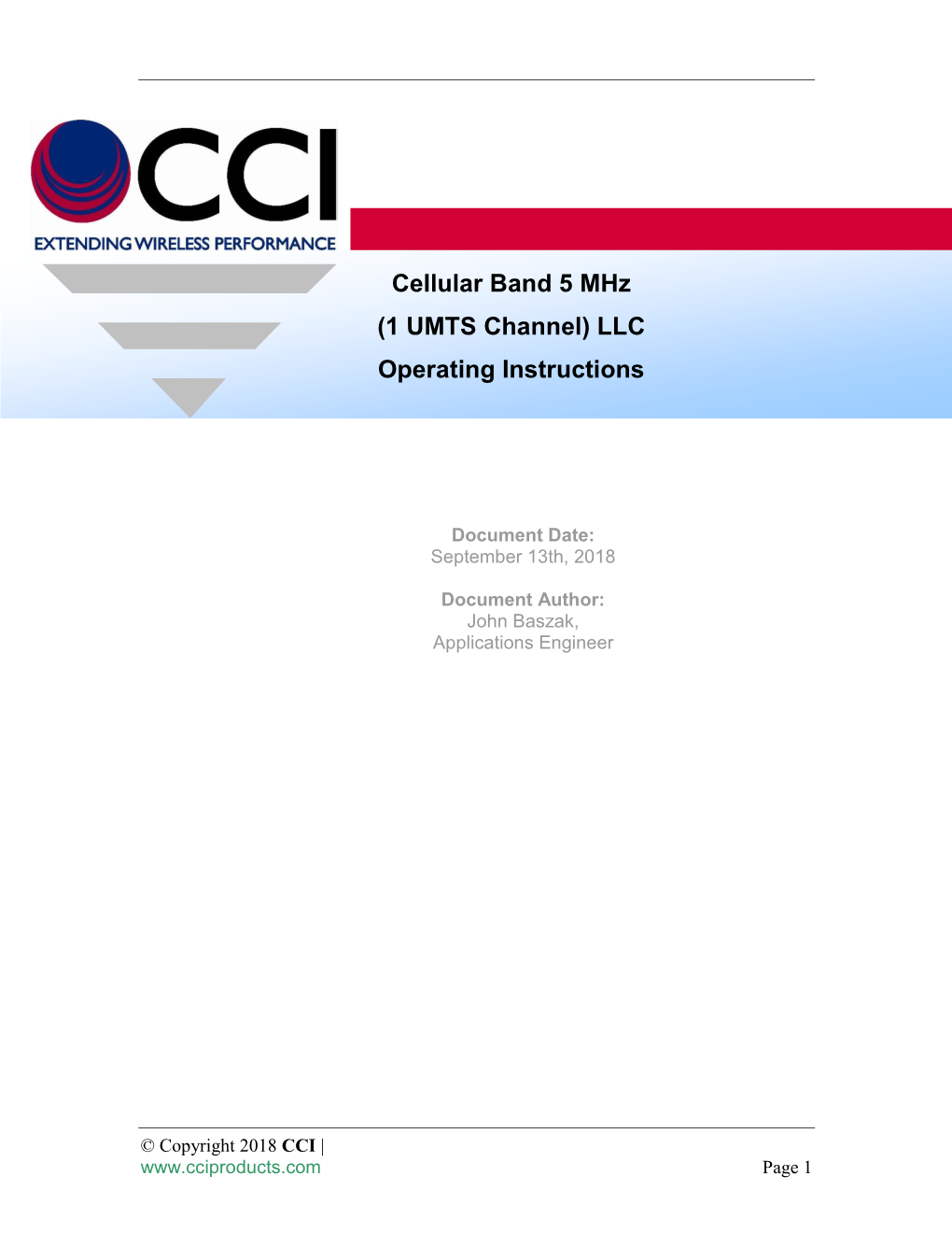 Cellular Band 5 Mhz (1 UMTS Channel) LLC Operating Instructions