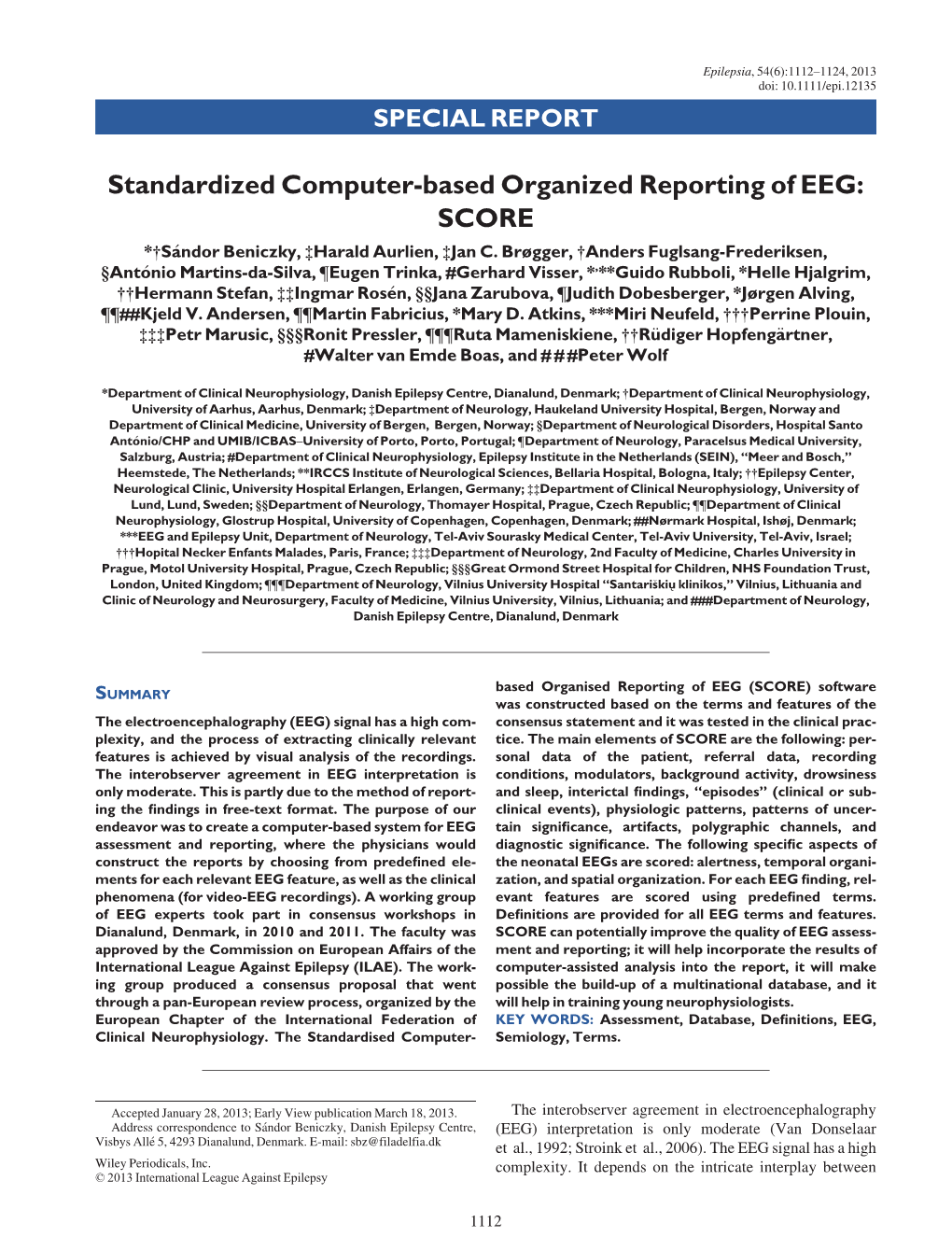 Standardized Computer‐Based Organized Reporting of EEG: SCORE