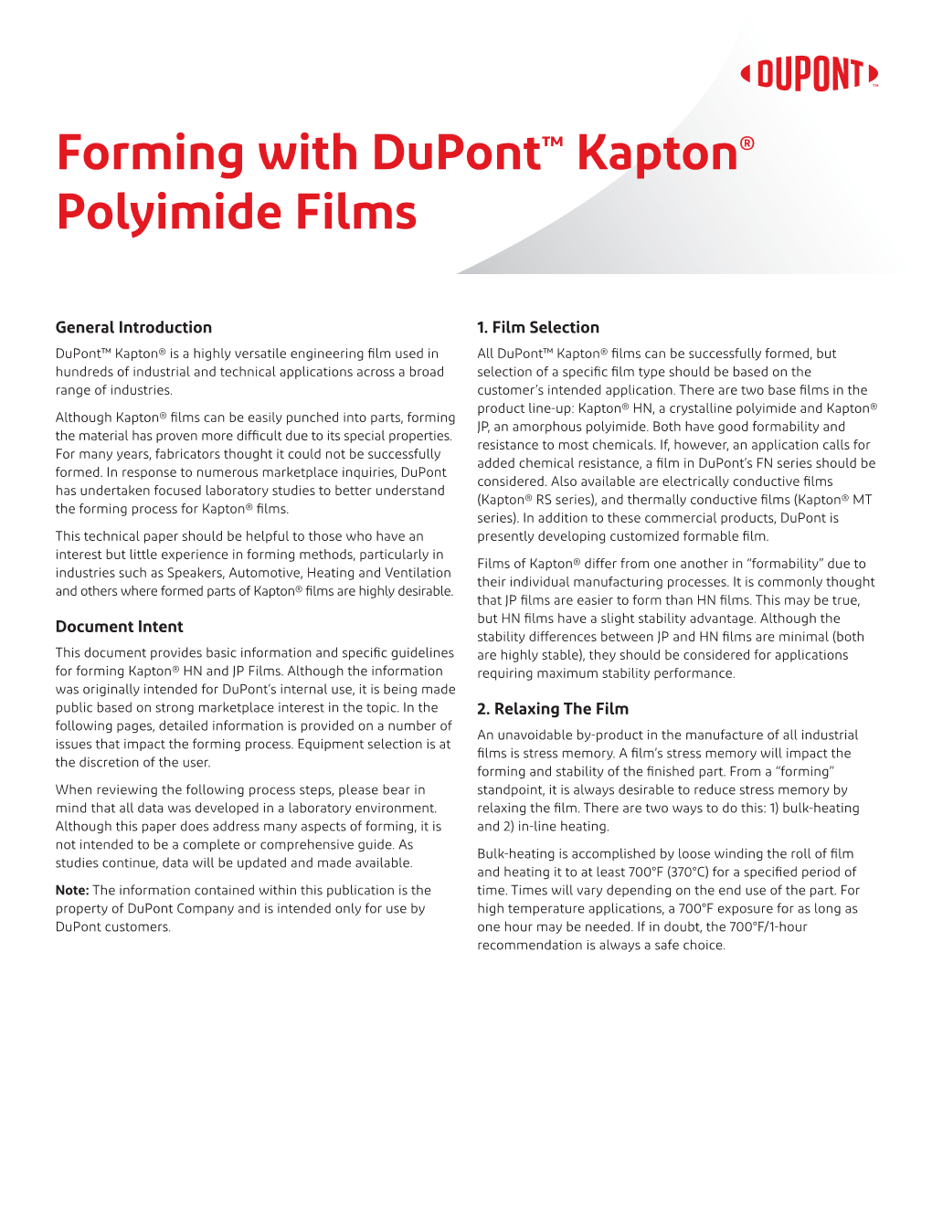Kapton® Forming Guide
