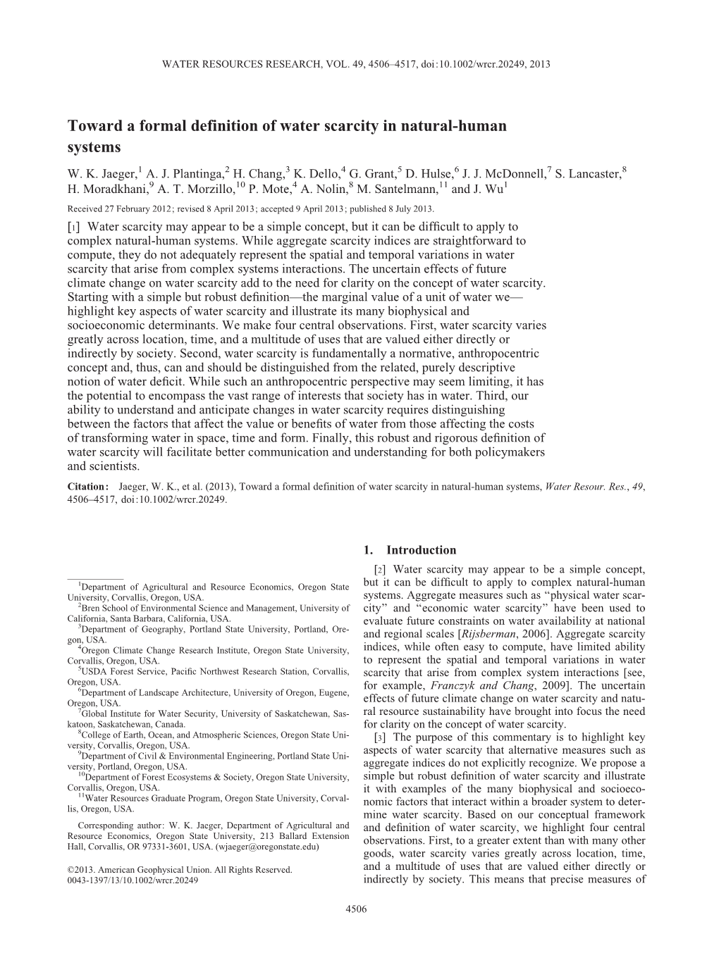 Toward a Formal Definition of Water Scarcity in Natural-Human Systems W