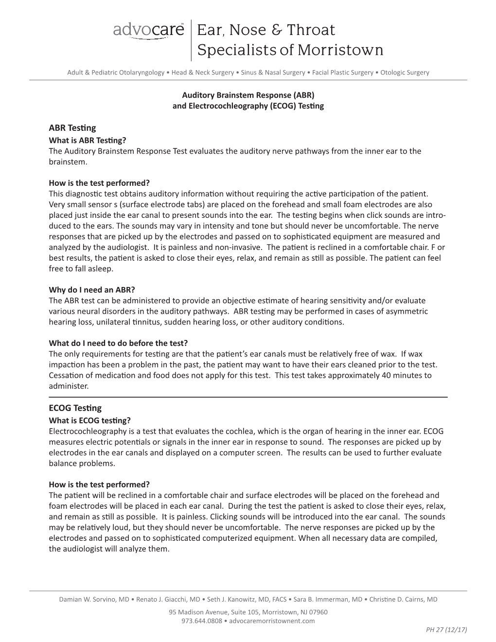 ABR Testing ECOG Testing