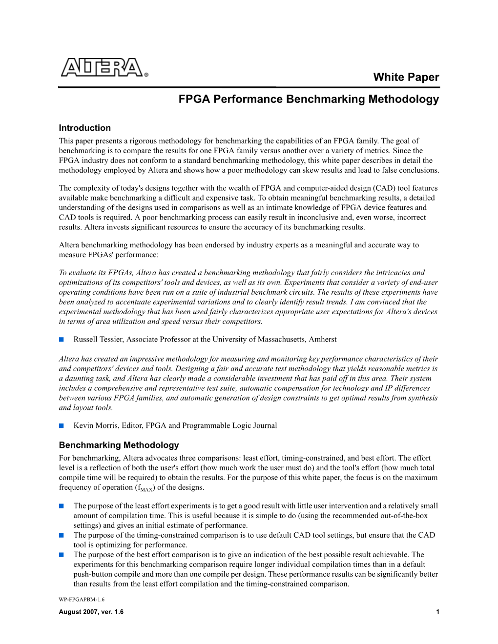 White Paper FPGA Performance Benchmarking Methodology