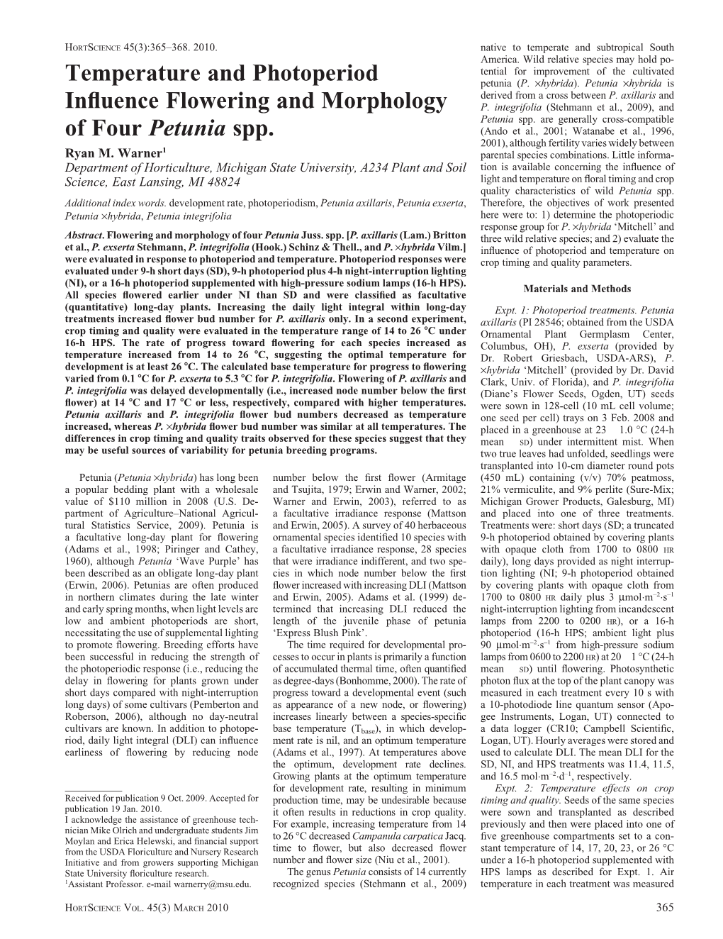 Temperature and Photoperiod Influence Flowering And