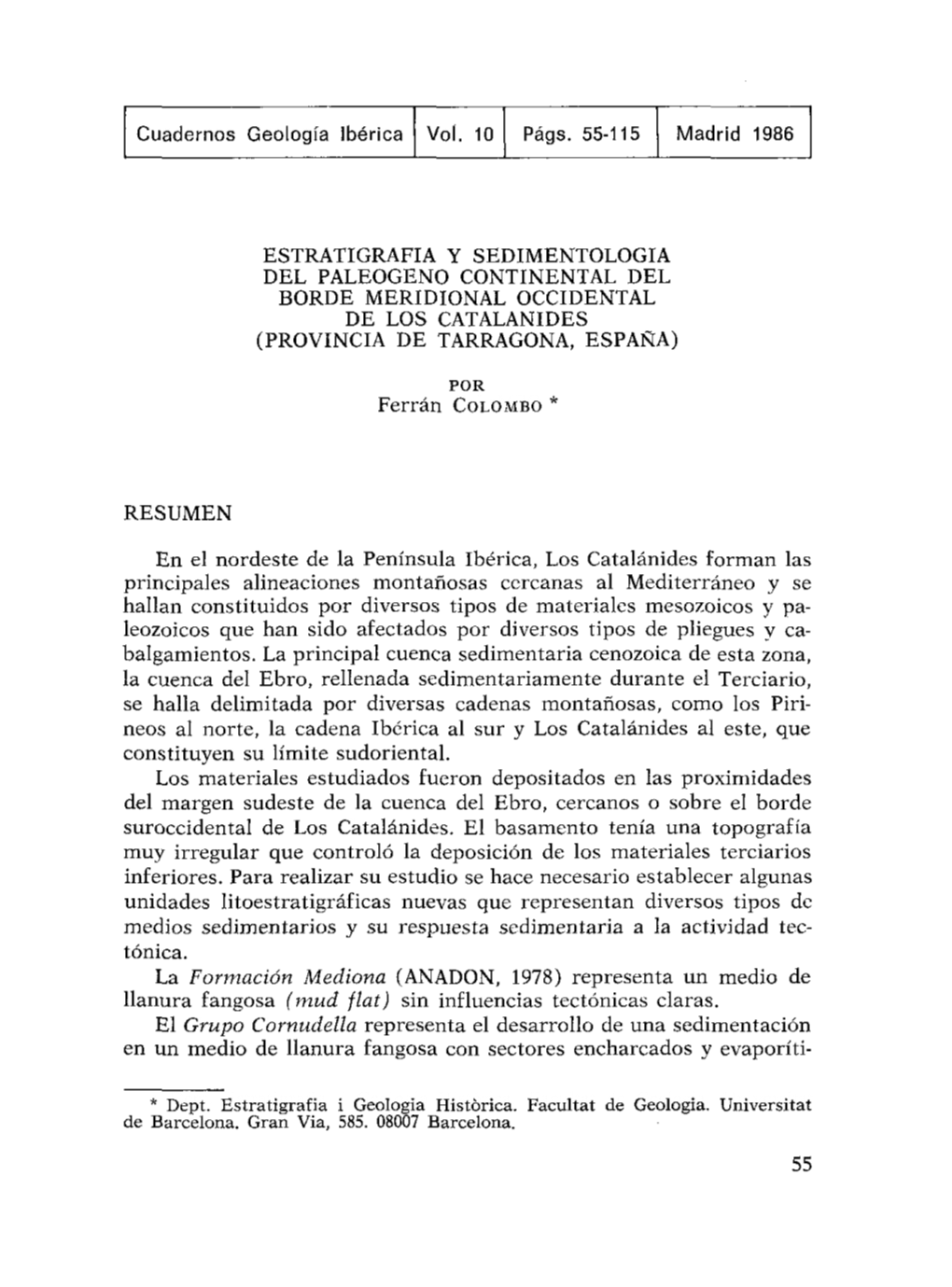 Cuadernos Geología Ibérica Vol, Lo Págs. 55-115 Madrid 1986
