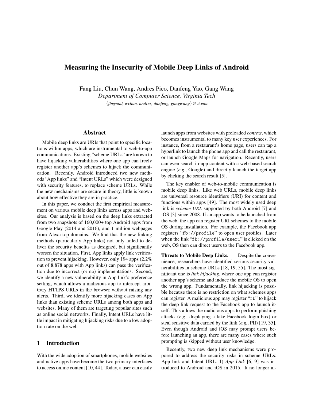 Measuring the Insecurity of Mobile Deep Links of Android