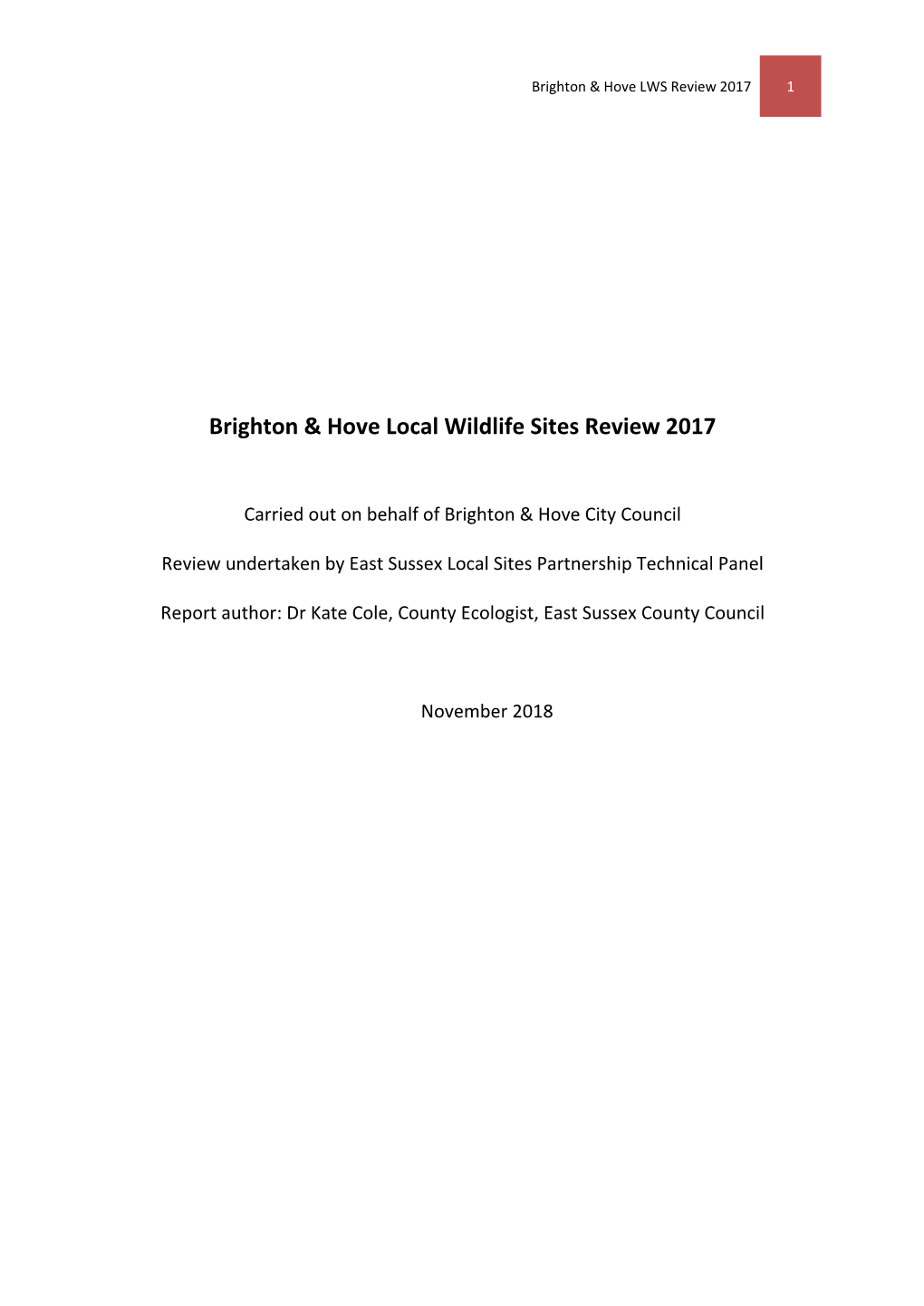 Brighton & Hove Local Wildlife Sites Review 2017