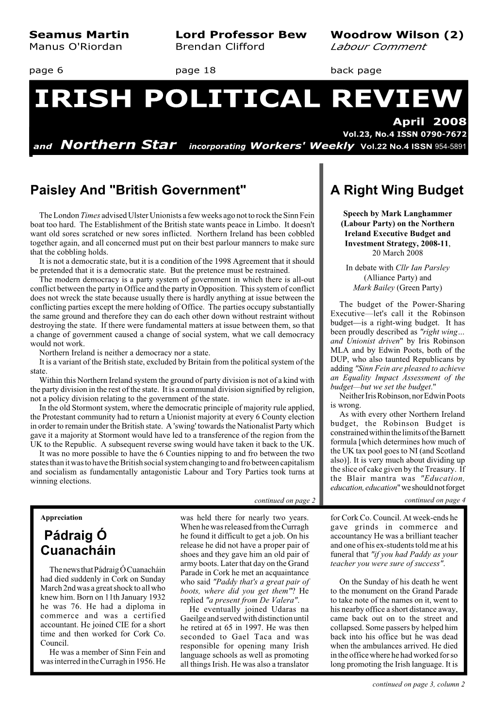 Irish Political Review, April 2008