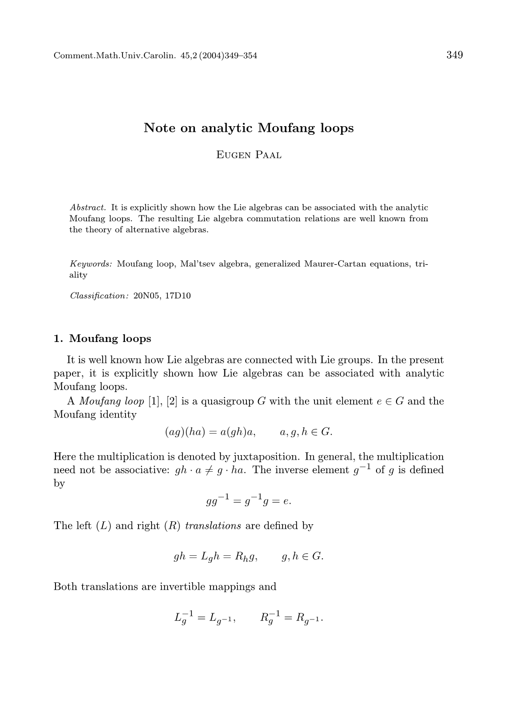 Note on Analytic Moufang Loops