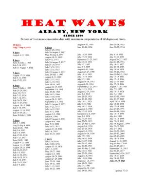 HEAT WAVES Albany, New York Since 1874 Periods of 3 Or More Consecutive Days with Maximum Temperatures of 90 Degrees Or More