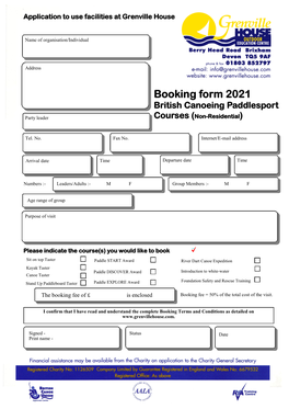 2021 BCU Courses Booking Form