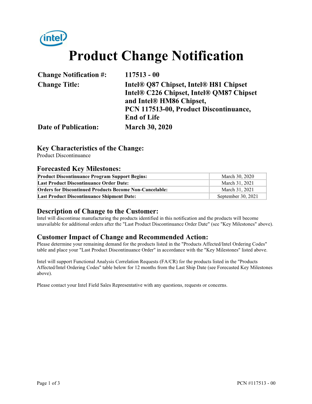 Product Change Notification