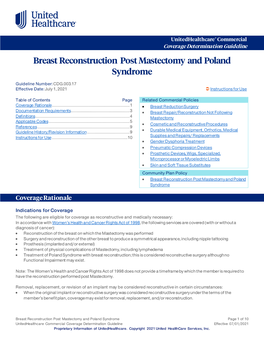 Breast Reconstruction Post Mastectomy and Poland Syndrome – Commercial Coverage Determination Guideline