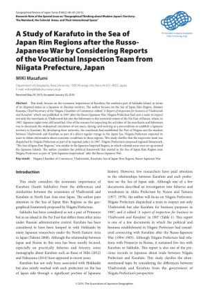 A Study of Karafuto in the Sea of Japan Rim Regions After the Russo