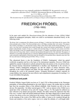 Friedrich Fröbel (1782–1852)