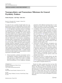 Neuropsychiatry and Neuroscience Milestones for General Psychiatry Trainees