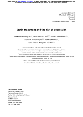Statin Treatment and the Risk of Depression