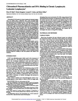 Chlorambucil Pharmacokinetics and DNA Binding in Chronic Lymphocytic Leukemia Lymphocytes1