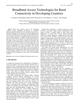 Broadband Access Technologies for Rural Connectivity in Developing Countries