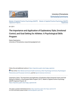 The Importance and Application of Explanatory Style, Emotional Control, and Goal Setting for Athletes: a Psychological Skills Program
