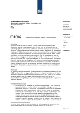 Stichting Kenter Jeugdhulp Gemeenten Haarlem, Velsen, Heemskerk En Haarlemmermeer OZJ VWS Samenvatting Financiële Analyse Kente