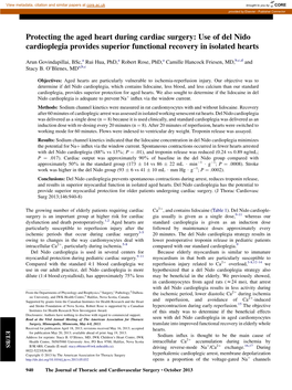 Protecting the Aged Heart During Cardiac Surgery: Use of Del Nido Cardioplegia Provides Superior Functional Recovery in Isolated Hearts