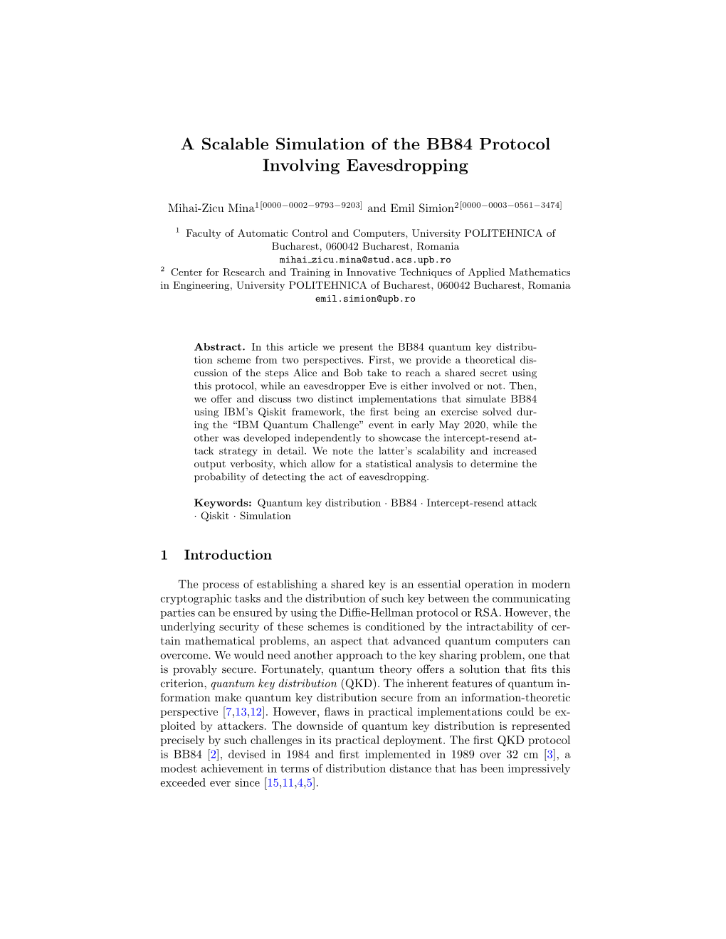 A Scalable Simulation of the BB84 Protocol Involving Eavesdropping