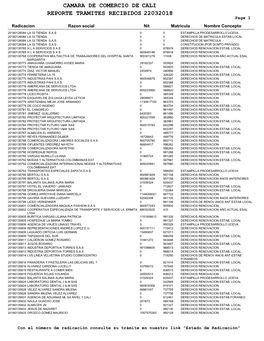 Camara De Comercio De Reporte Tramites Recibidos