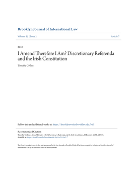 Discretionary Referenda and the Irish Constitution Timothy Collins