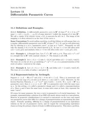 Lecture 11 Differentiable Parametric Curves