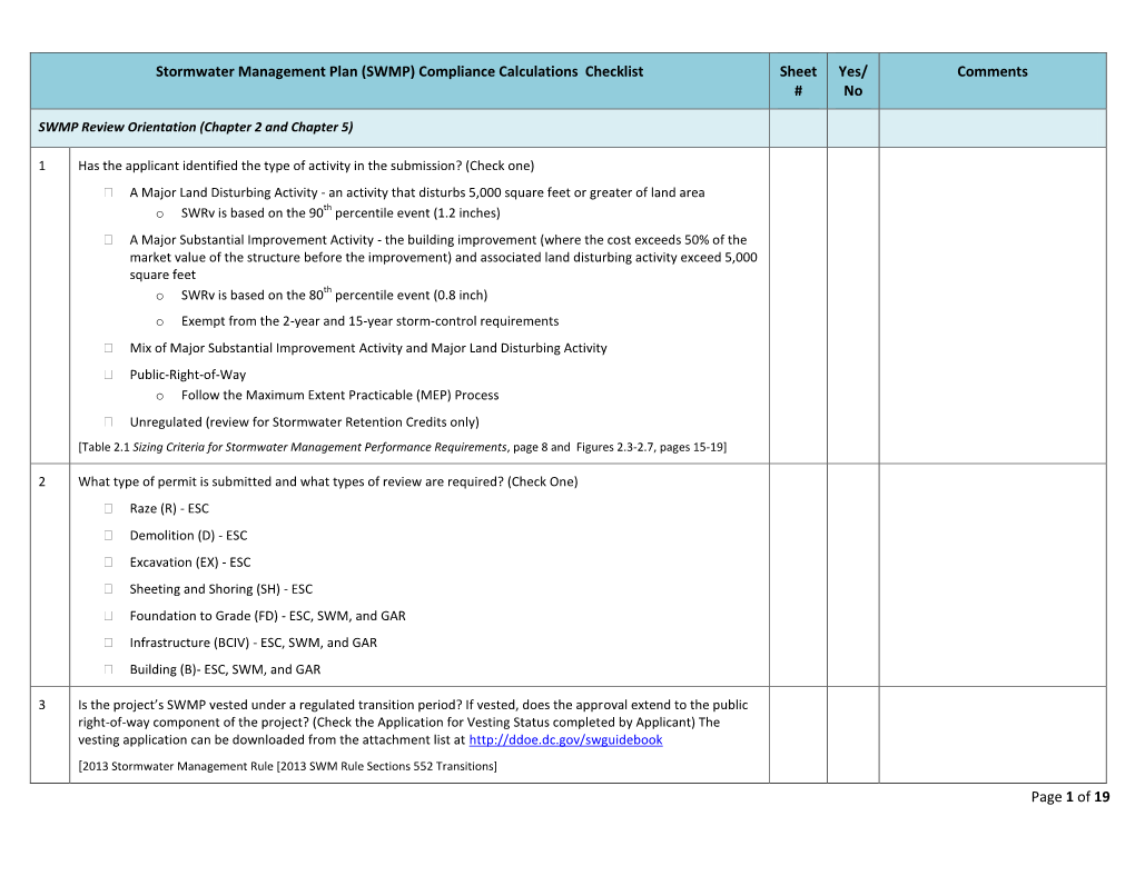 Of 19 Stormwater Management Plan (SWMP) Compliance Calculations ...