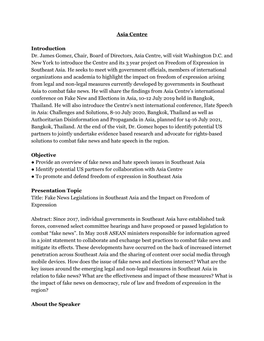 Asia Centre Introduction Dr. James Gomez, Chair, Board of Directors