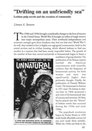"Drifting on an Unfriendly Sea" Lesbian Pulp Novels and the Creation Of' Community