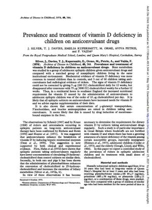 Prevalence and Treatment of Vitamin D Deficiency in Children on Anticonvulsant Drugs J
