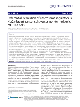 Differential Expression of Centrosome Regulators in Her2+ Breast Cancer