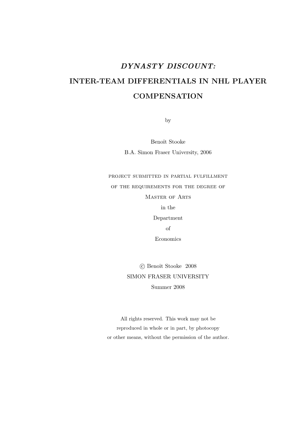Inter-Team Differentials in Nhl Player Compensation