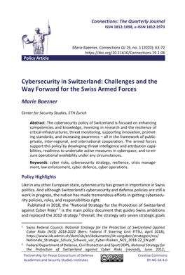 Cybersecurity in Switzerland: Challenges and the Way Forward for the Swiss Armed Forces