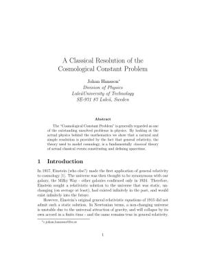 A Classical Resolution of the Cosmological Constant Problem