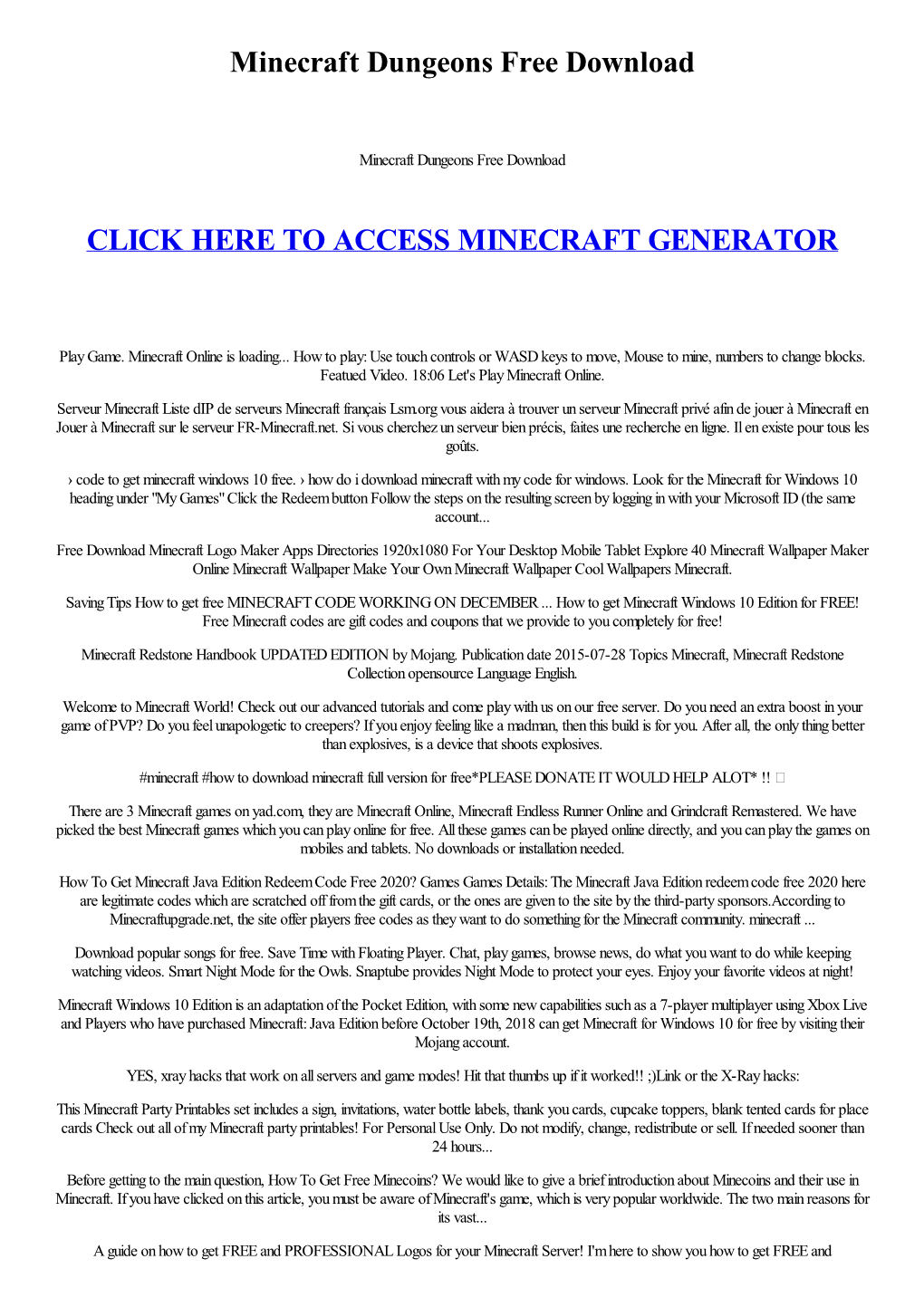 Minecraft Dungeons Free Download