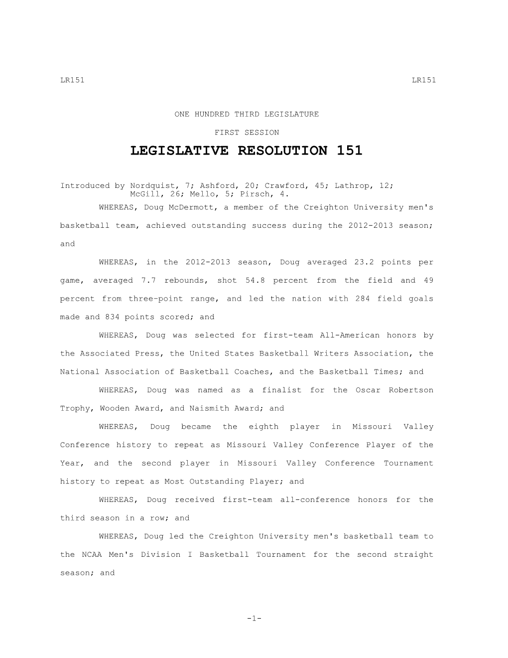 Legislative Resolution 151