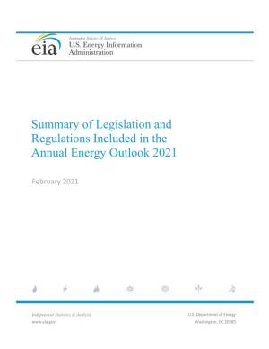 Summary of Legislation and Regulations Included in the Annual Energy Outlook 2021