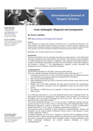 Acute Cholangitis: Diagnosis and Management 2020; 4(2): 601-604 Received: 01-02-2020 Dr