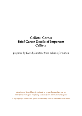 Cellists' Corner Brief Career Details of Important