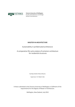 MASTER in ARCHITECTURE Sustainability in Prefabricated