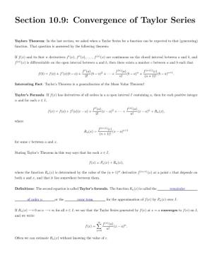 Section 10.9: Convergence of Taylor Series