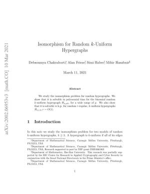 Isomorphism for Random K-Uniform Hypergraphs