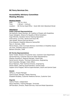 BC Ferry Services Inc. Accessibility Advisory Committee Meeting Minutes