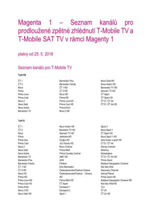Seznam Kanálů Pro Prodloužené Zpětné Zhlédnutí T-Mobile TV a T-Mobile SAT TV V Rámci Magenty 1 Platný Od 25